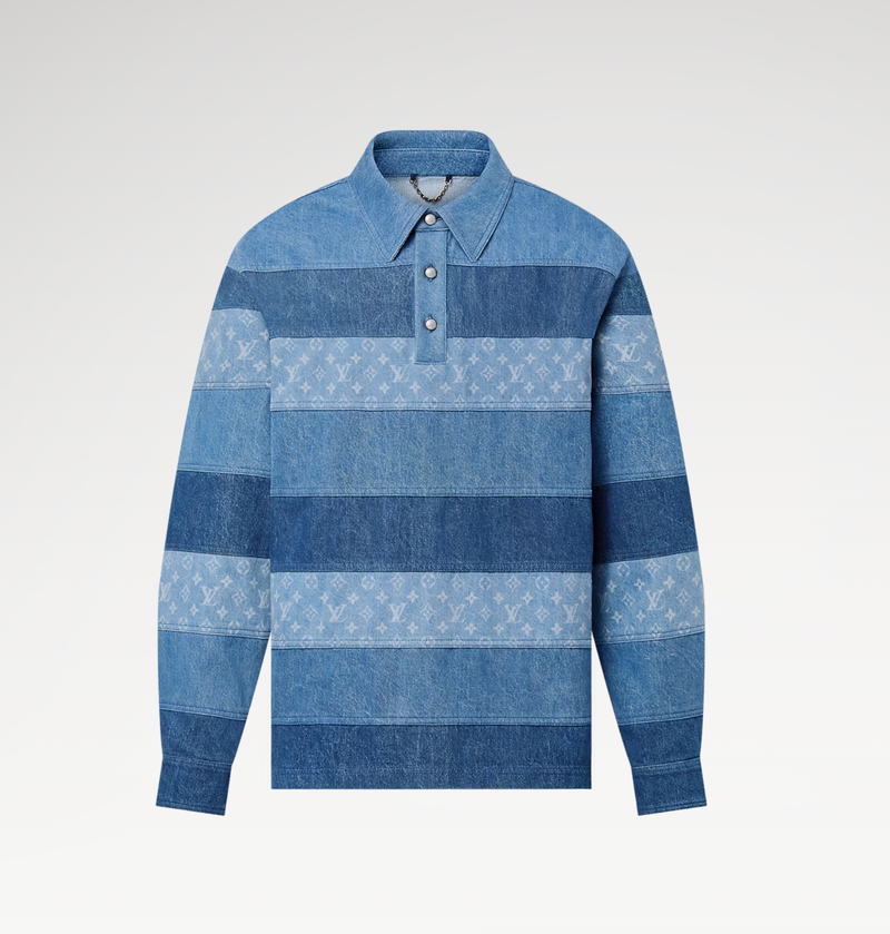 Polo manches longues patchwork en denim